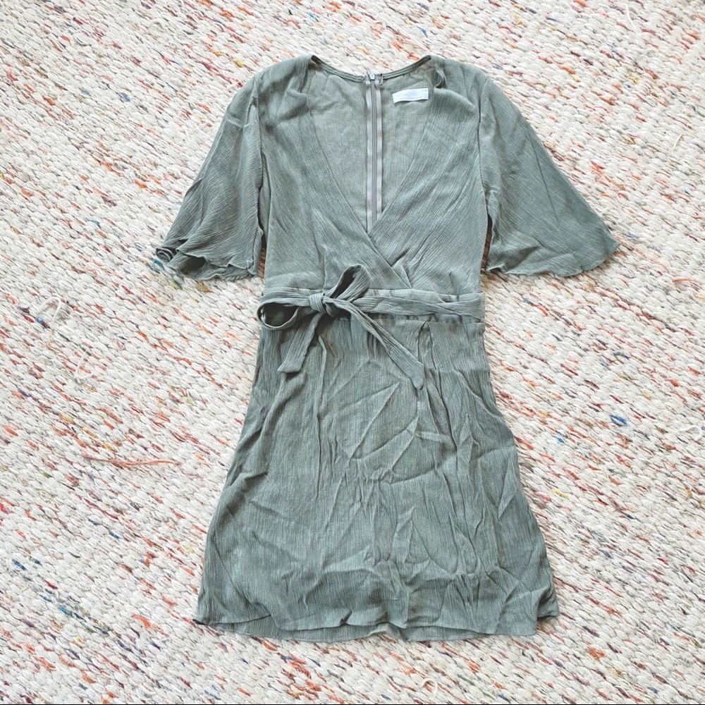 Oak + Fort Sage Green Crepe Faux Dress Romper